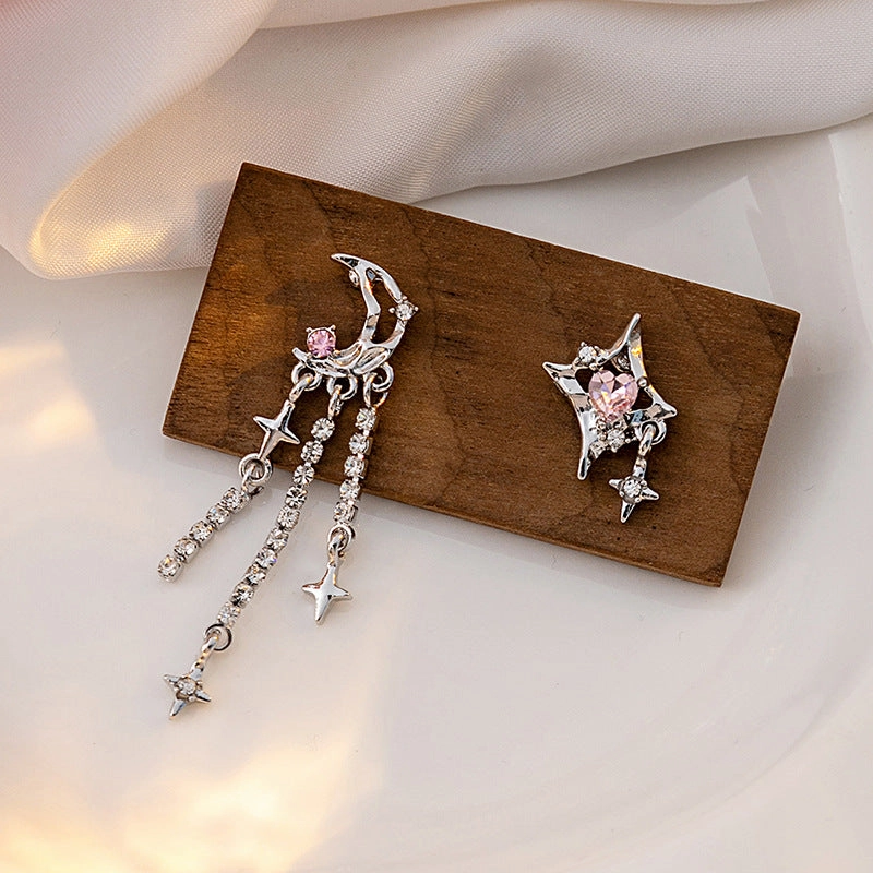 Wholesale Asymmetric Love Long Tassel Chain Earrings Star Zircon Alloy Earrings