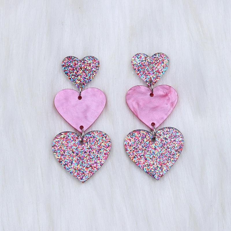 Wholesale Asymmetric Triple Love Acrylic Earrings