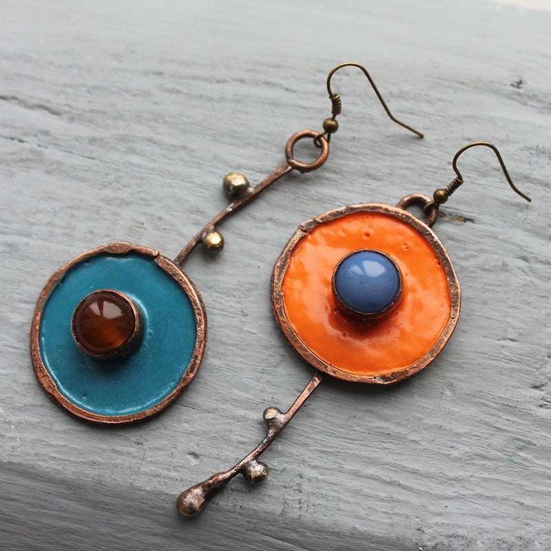 Wholesale Asymmetric Vintage Round Enamel Alloy Earrings