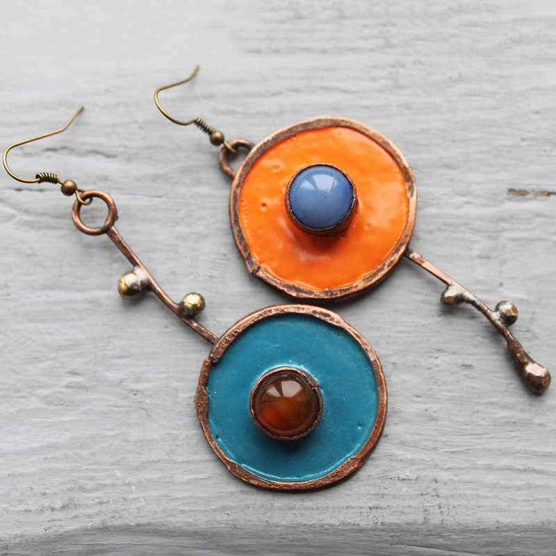 Wholesale Asymmetric Vintage Round Enamel Alloy Earrings