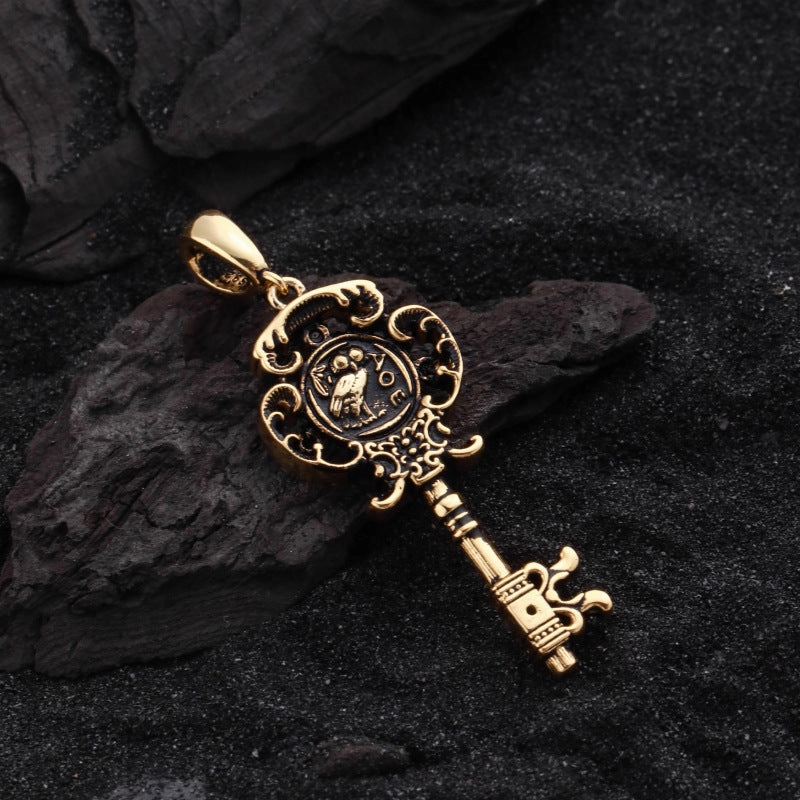 Wholesale Athena Goddess Owl Key Pendant Vintage Copper Necklace