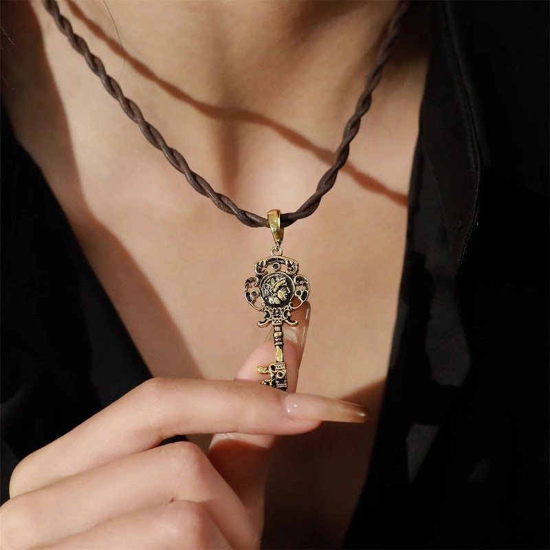 Wholesale Athena Goddess Owl Key Pendant Vintage Copper Necklace