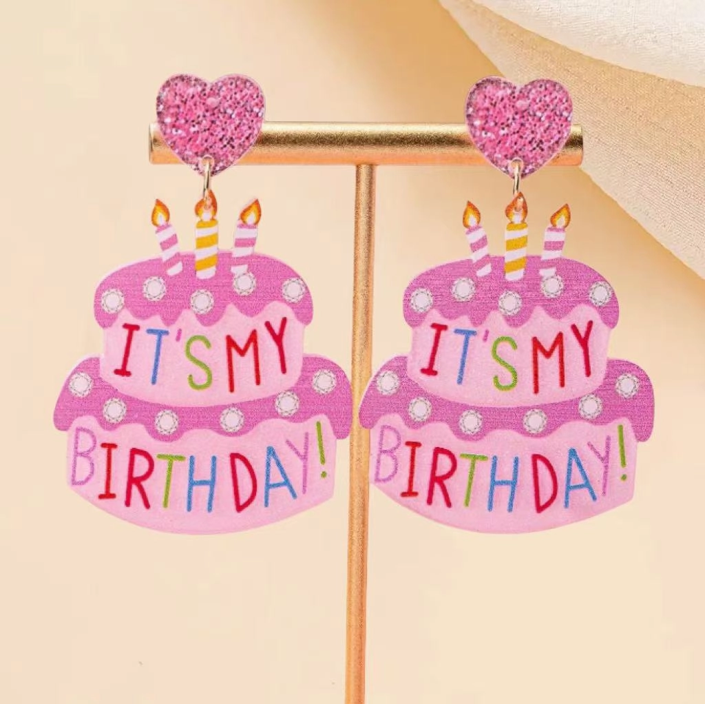 Wholesale Atmosphere party happy birthday birthday cake candle earrings holiday commemorative earrings