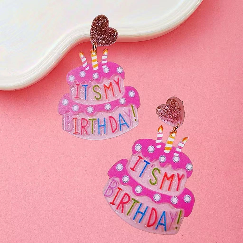 Wholesale Atmosphere party happy birthday birthday cake candle earrings holiday commemorative earrings