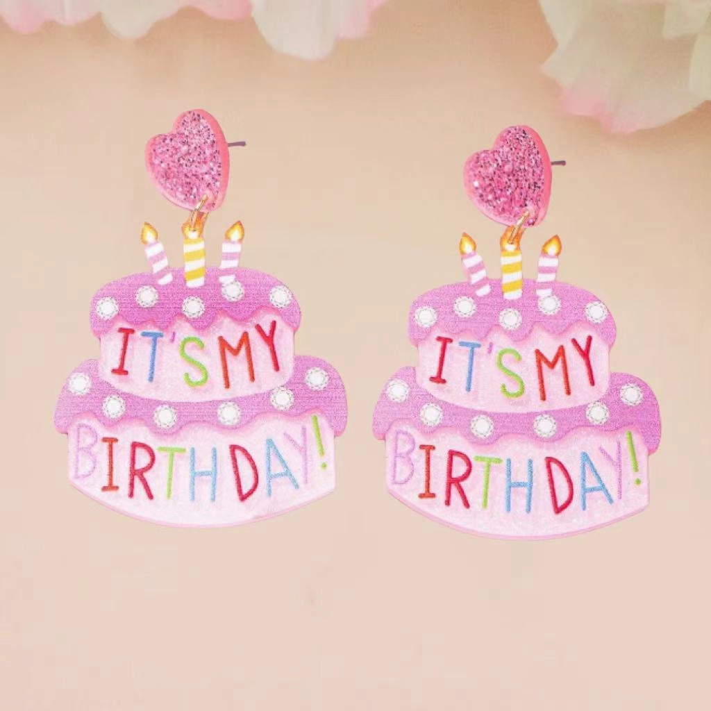 Wholesale Atmosphere party happy birthday birthday cake candle earrings holiday commemorative earrings