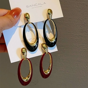 Wholesale Autumn and Winter 18K Gilded Enamel Drop Glaze Oval Metal Earrings