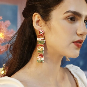 Wholesale Autumn and Winter Long Letter Earrings Christmas Handmade Rice Bead Earrings
