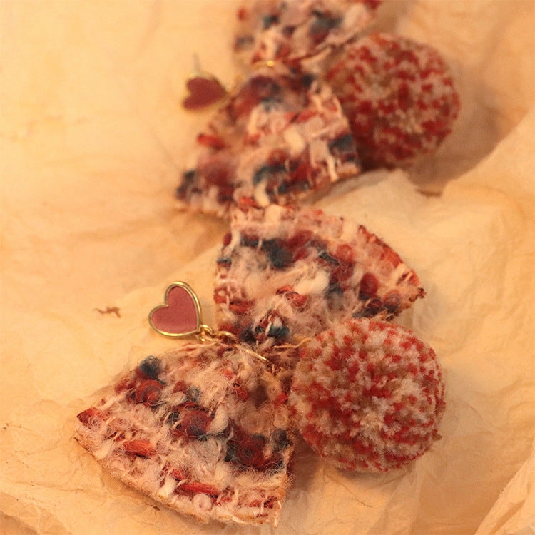 Wholesale Autumn and Winter Plush Fabric Bow Love Earrings