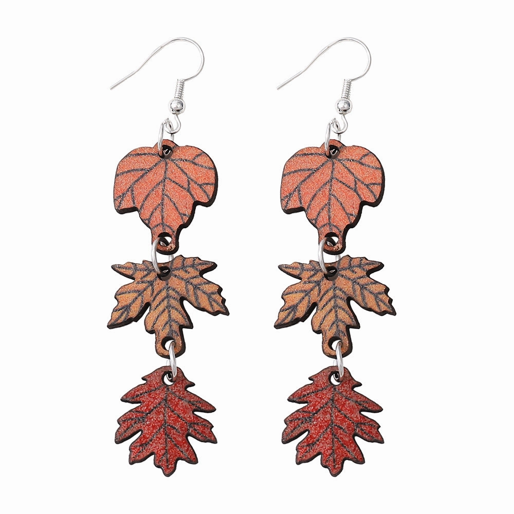 Wholesale Autumn Thanksgiving Maple Leaf Wooden Earrings