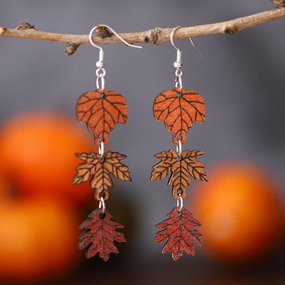 Wholesale Autumn Thanksgiving Maple Leaf Wooden Earrings