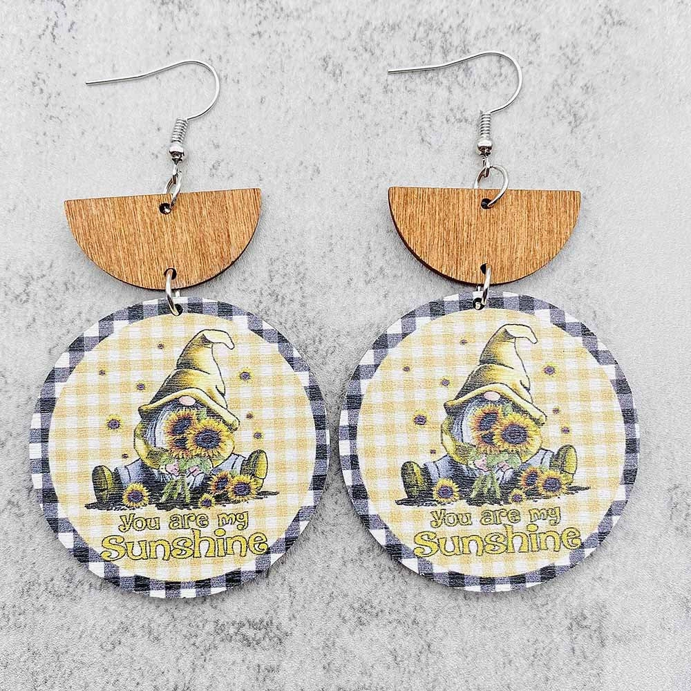 Wholesale Autumn Thanksgiving Turkey Gnome Sunflower Wooden Earrings