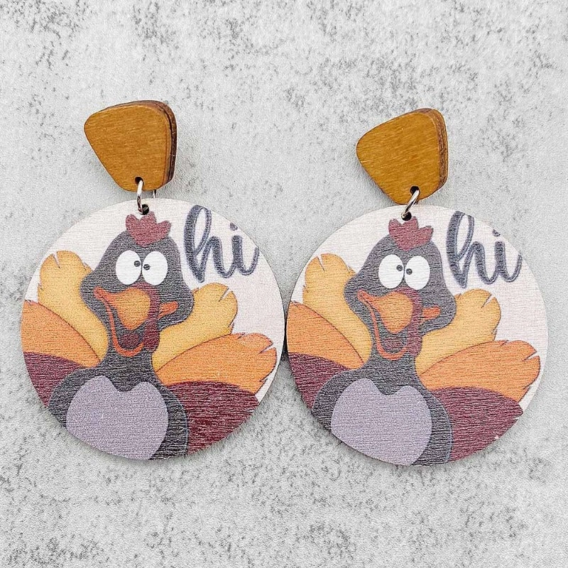 Wholesale Autumn Thanksgiving Turkey Gnome Sunflower Wooden Earrings