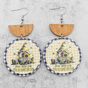Wholesale Autumn Thanksgiving Turkey Gnome Sunflower Wooden Earrings