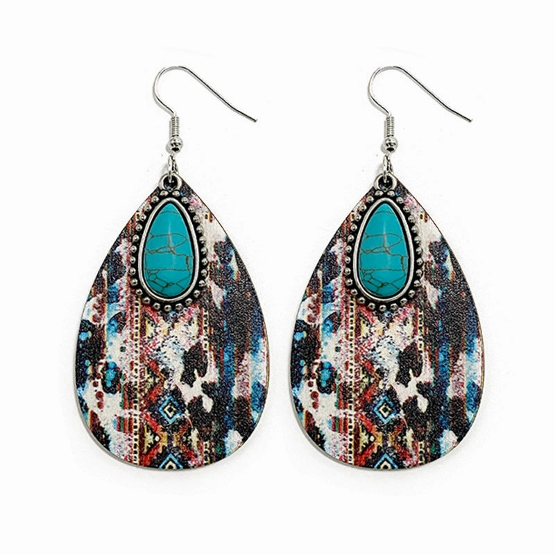 Wholesale Aztec Pattern Water Drop Wood Earrings