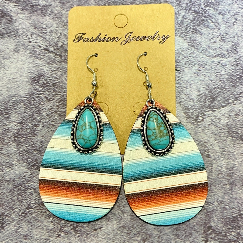 Wholesale Aztec Pattern Water Drop Wood Earrings
