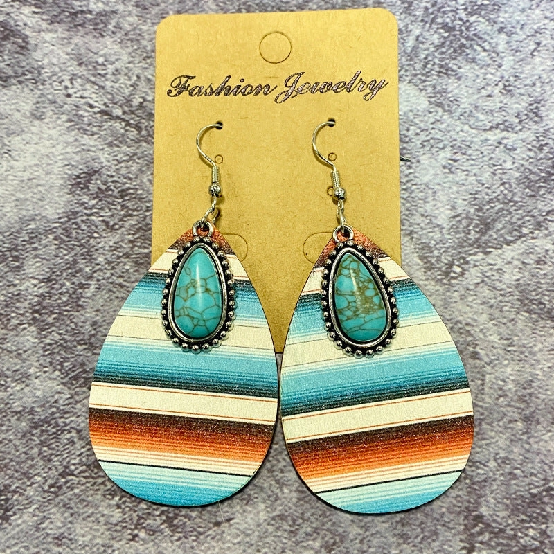 Wholesale Aztec Pattern Water Drop Wood Earrings