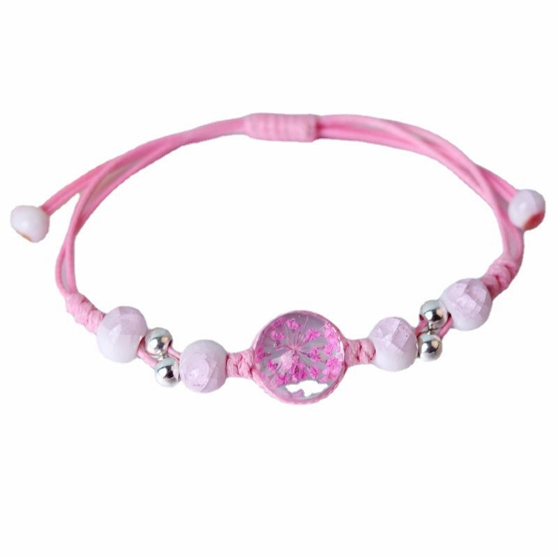 Wholesale Baby's Breath Dried Flowers Pull Adjustable Glass Ball Bracelet