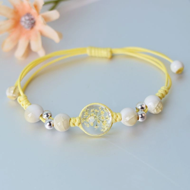 Wholesale Baby's Breath Dried Flowers Pull Adjustable Glass Ball Bracelet