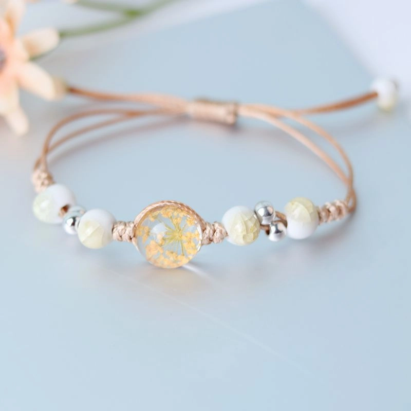 Wholesale Baby's Breath Dried Flowers Pull Adjustable Glass Ball Bracelet