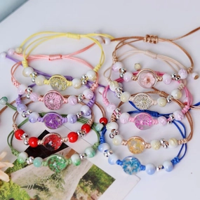 Wholesale Baby's Breath Dried Flowers Pull Adjustable Glass Ball Bracelet
