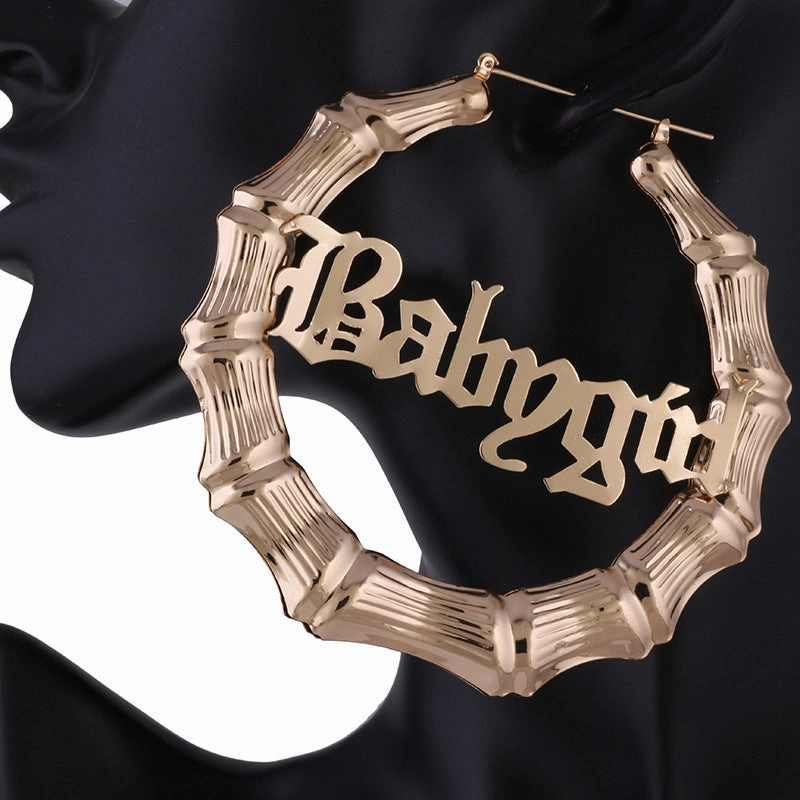 Wholesale Babygirl Letter Slub Gold Silver Round Metal Earrings