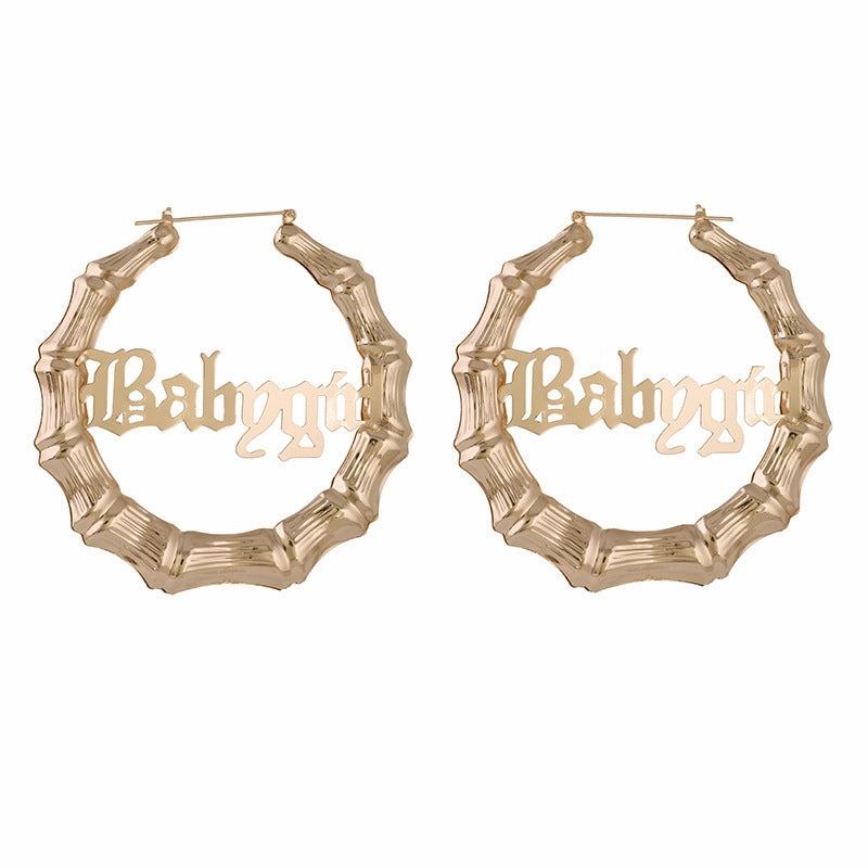 Wholesale Babygirl Letter Slub Gold Silver Round Metal Earrings