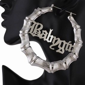 Wholesale Babygirl Letter Slub Gold Silver Round Metal Earrings