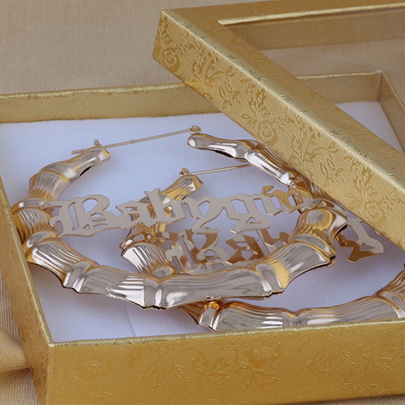 Wholesale Babygirl Letter Slub Gold Silver Round Metal Earrings