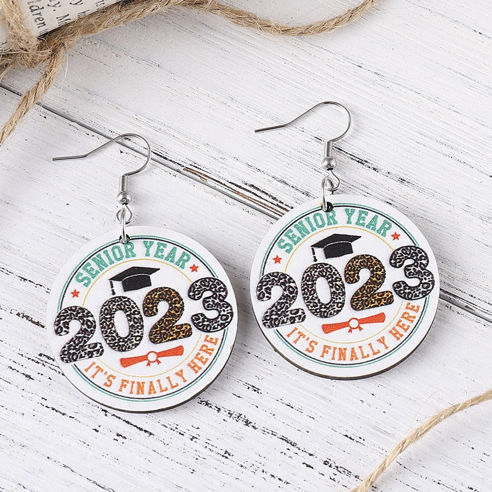 Wholesale Bachelor Hat Waterdrop Round Wooden Earrings