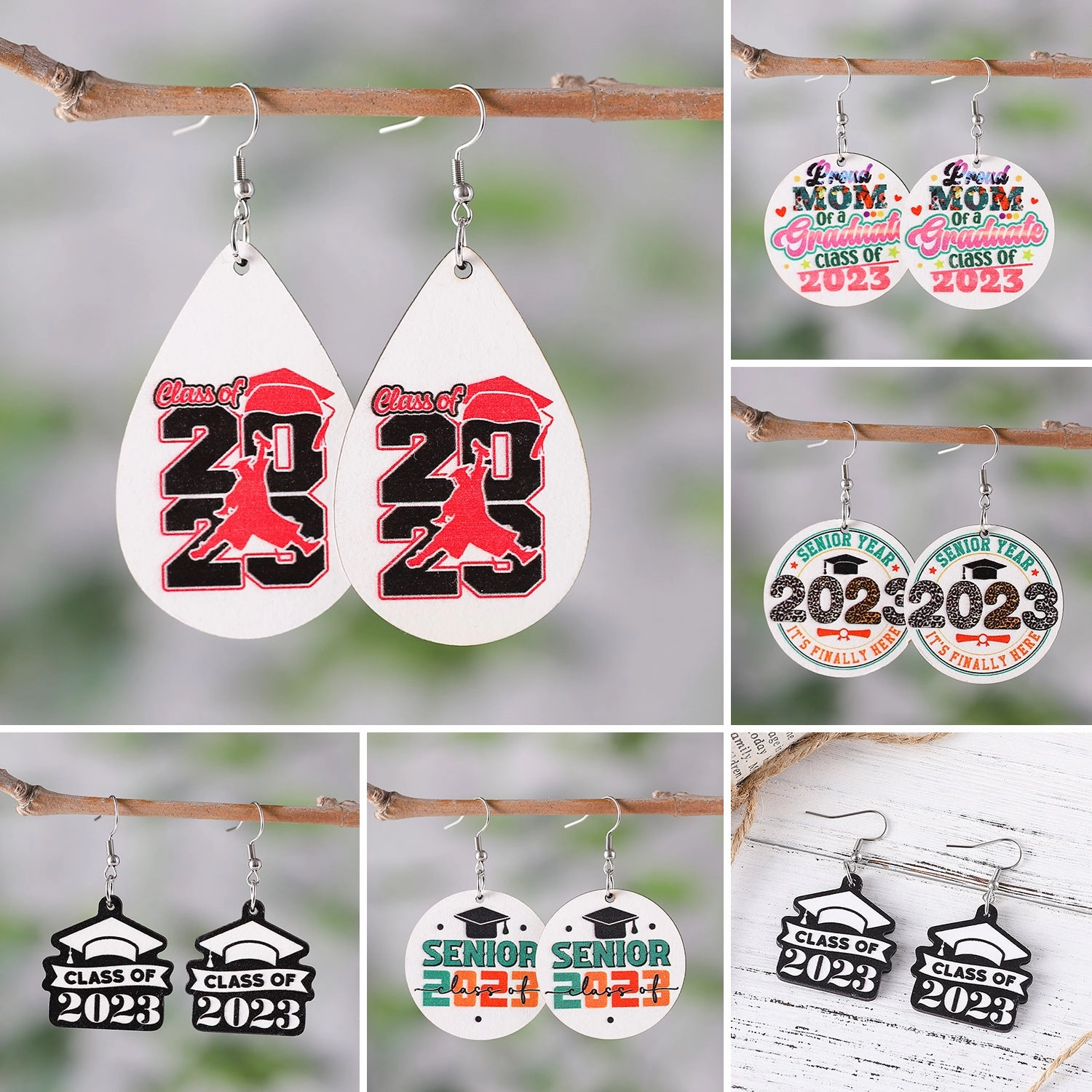 Wholesale Bachelor Hat Waterdrop Round Wooden Earrings