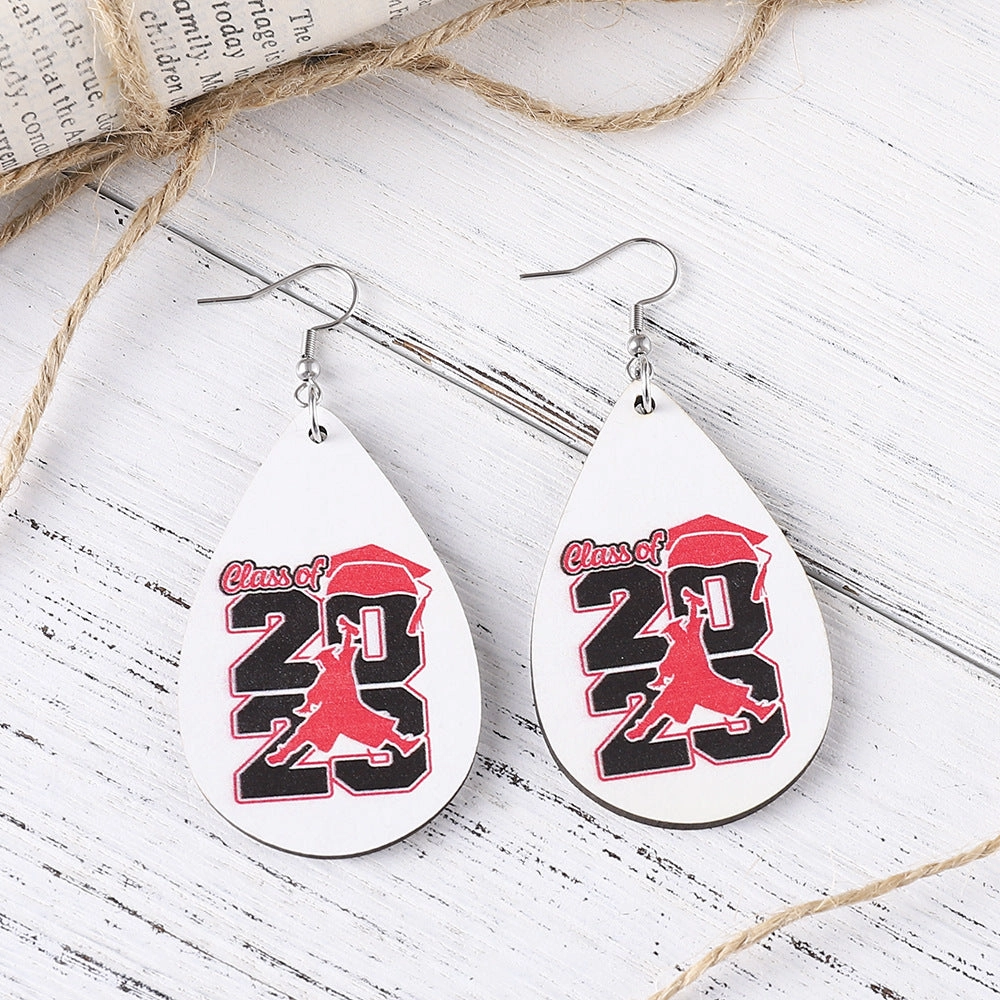 Wholesale Bachelor Hat Waterdrop Round Wooden Earrings