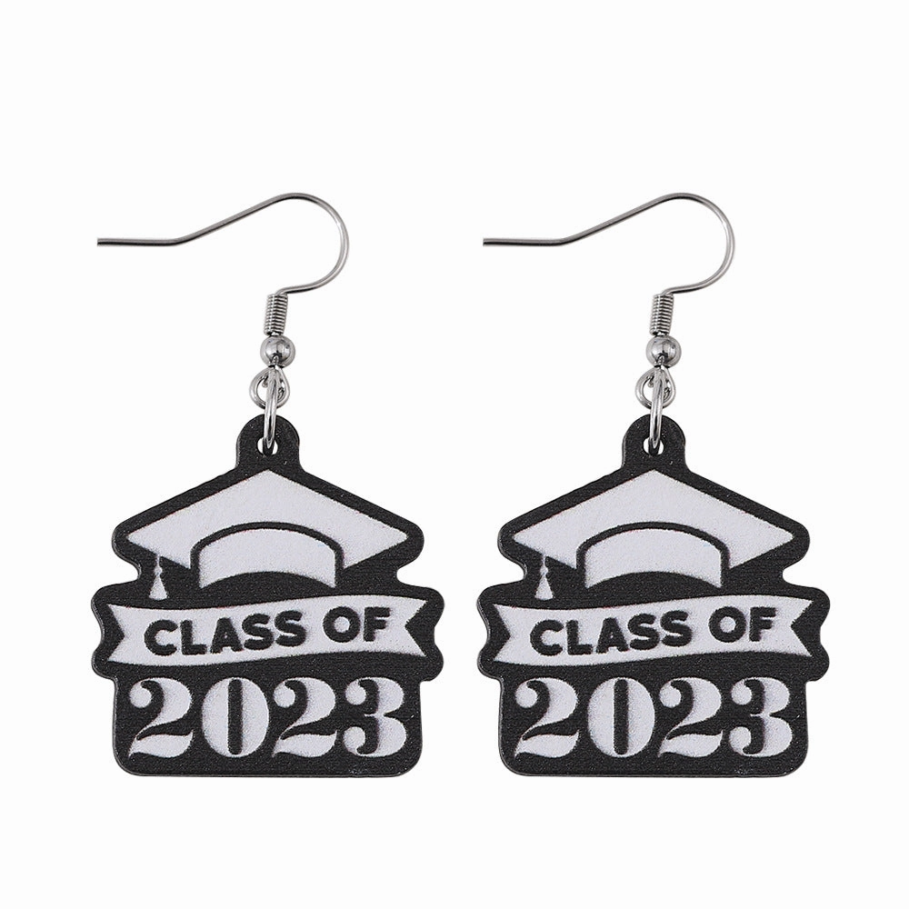 Wholesale Bachelor Hat Waterdrop Round Wooden Earrings
