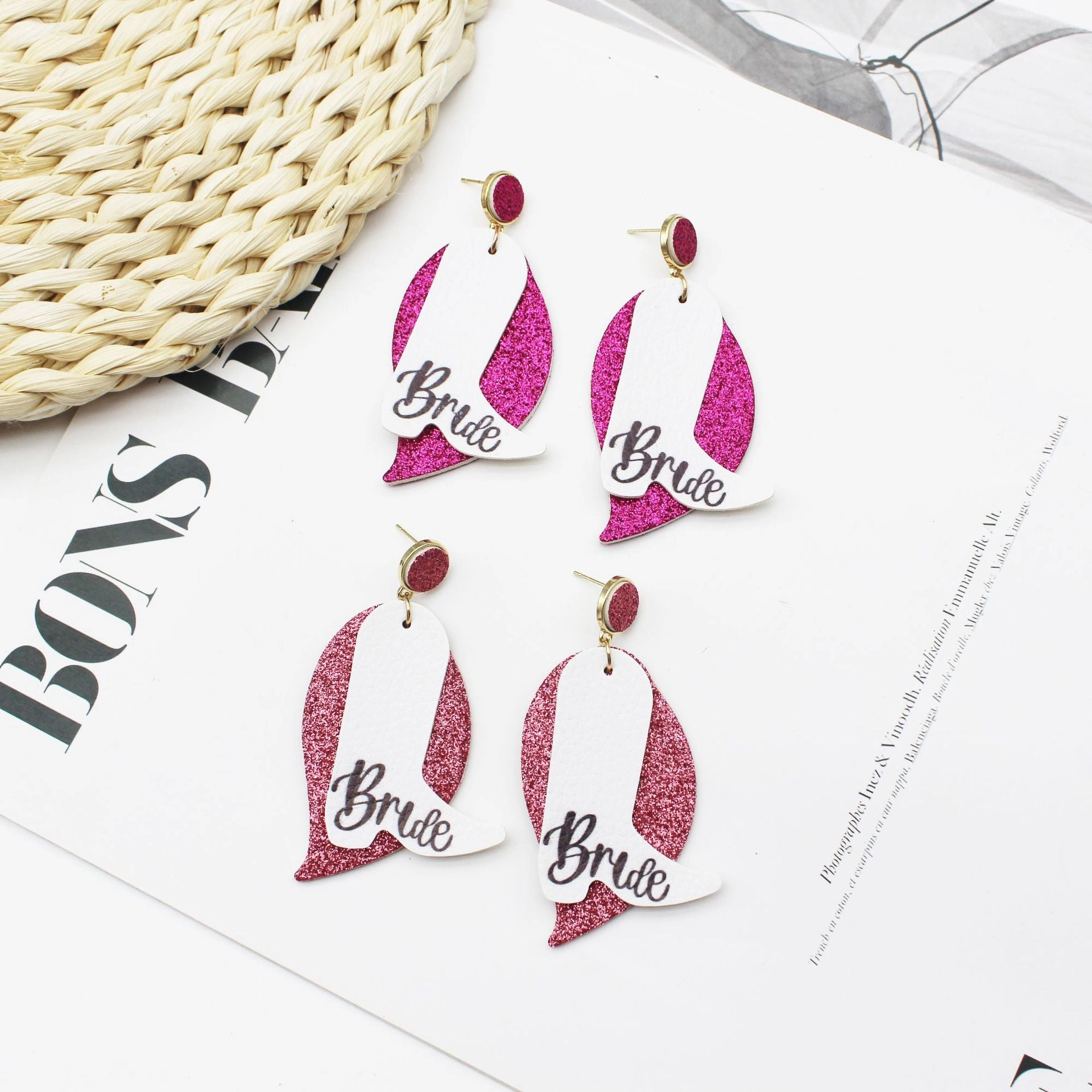 Wholesale Bachelor Party Fine Powder Leaf Boots Leather Earrings