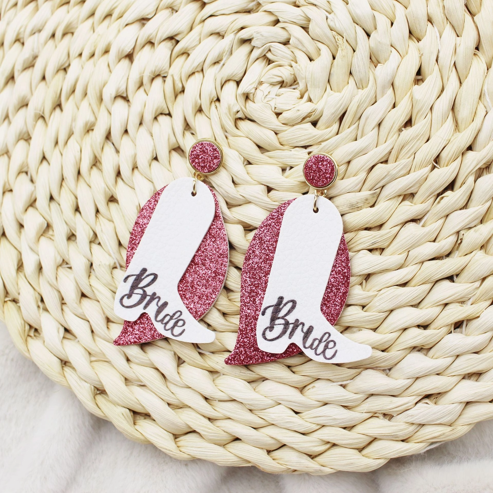 Wholesale Bachelor Party Fine Powder Leaf Boots Leather Earrings