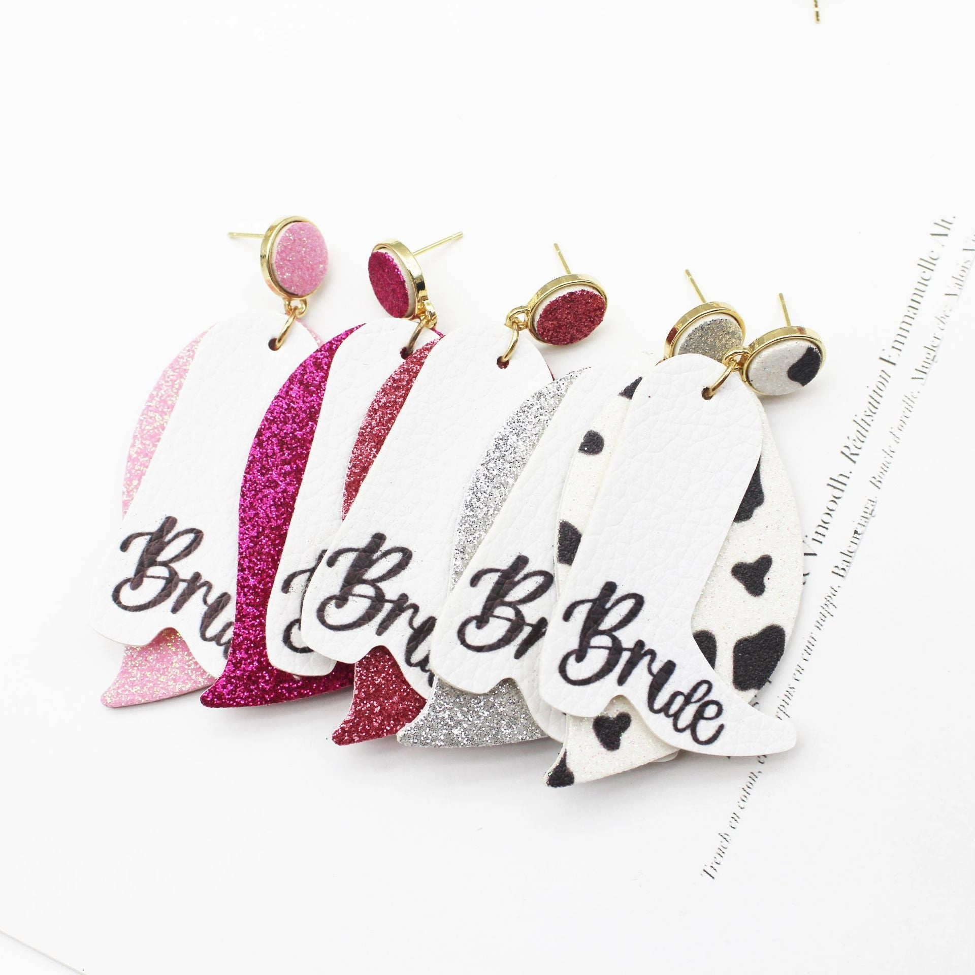 Wholesale Bachelor Party Fine Powder Leaf Boots Leather Earrings