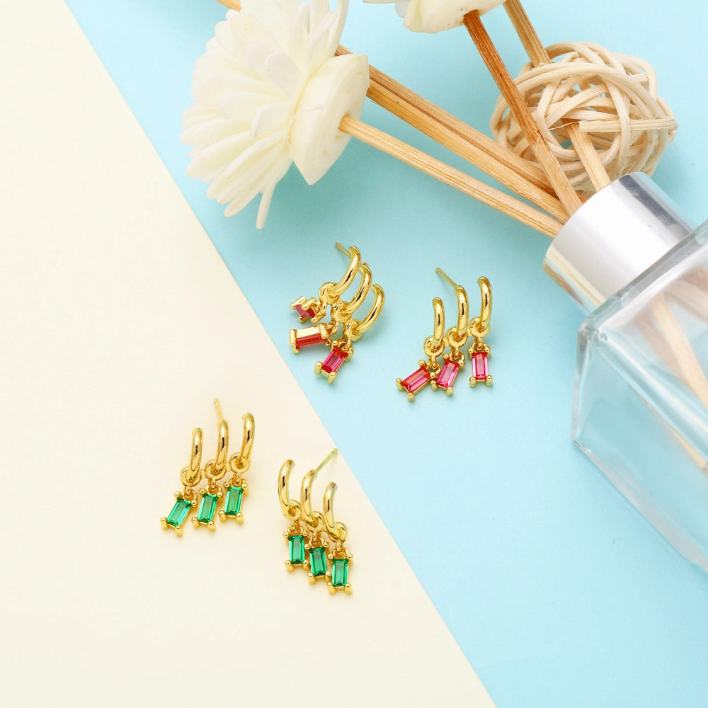 Wholesale Baguette Zircon Copper Ear Studs