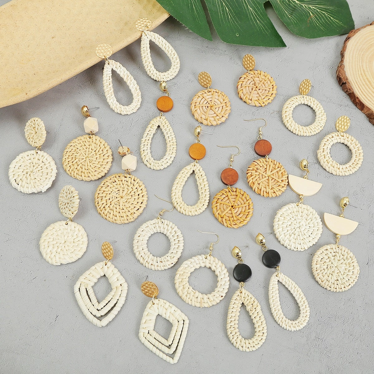 Wholesale Bamboo Rattan Handwoven Wooden Earrings