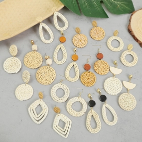 Wholesale Bamboo Rattan Handwoven Wooden Earrings