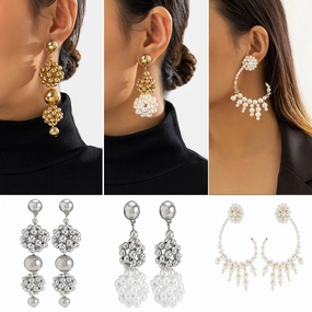 Wholesale Baroque Champagne Imitation Pearl Earrings