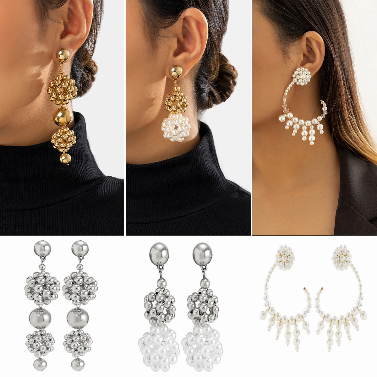 Wholesale Baroque Champagne Imitation Pearl Earrings