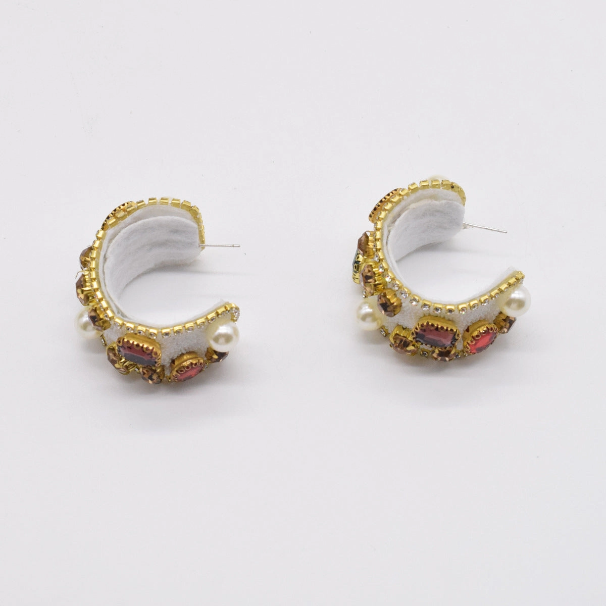 Wholesale Baroque Colored Diamond Inlaid Retro Exaggerated C Ring Pearl Earrings