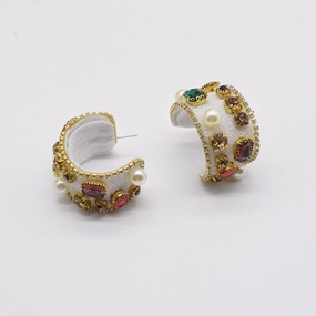 Wholesale Baroque Colored Diamond Inlaid Retro Exaggerated C Ring Pearl Earrings
