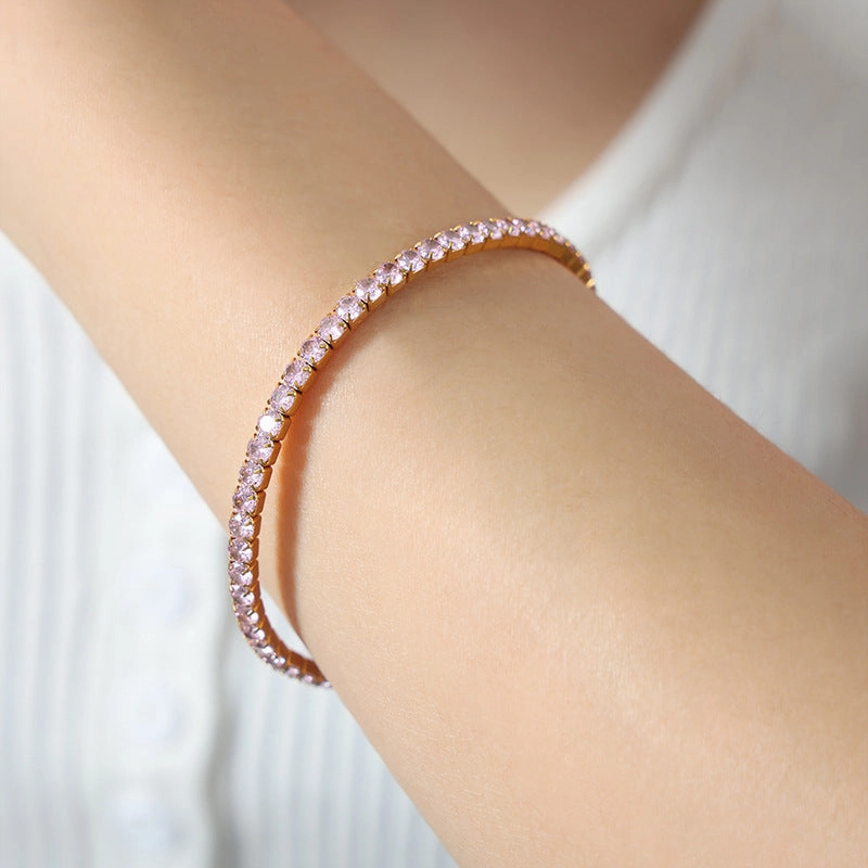 Wholesale Baroque Faceted Colorful Zircon Stretch Titanium Steel Gold Plated Bracelet