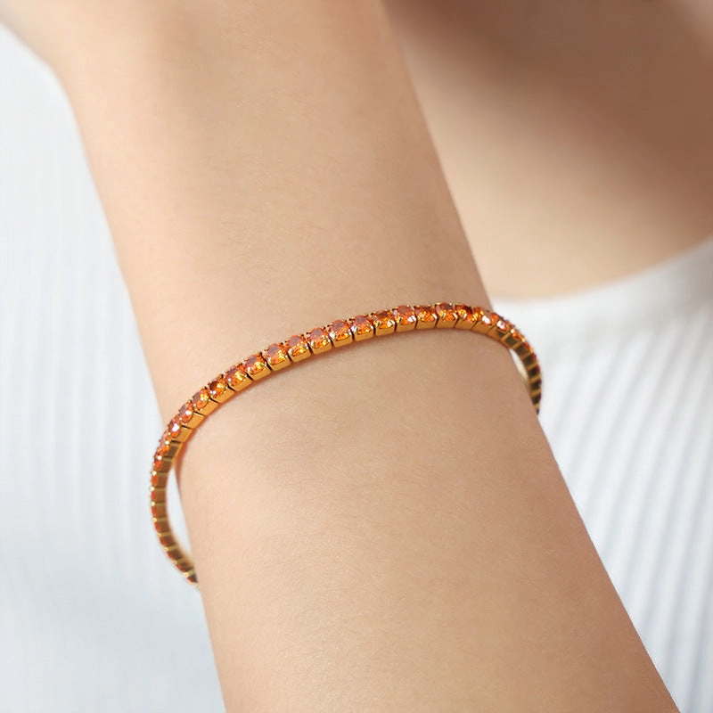 Wholesale Baroque Faceted Colorful Zircon Stretch Titanium Steel Gold Plated Bracelet