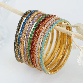 Wholesale Baroque Faceted Colorful Zircon Stretch Titanium Steel Gold Plated Bracelet