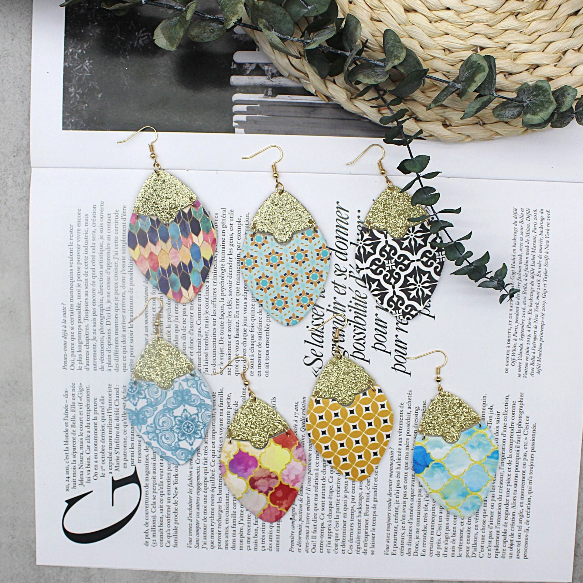 Wholesale Baroque Floral Totem Leather Earrings