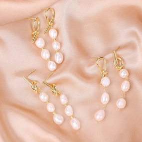 Wholesale Baroque Natural Freshwater Pearl Knotted Irregular Alloy Earrings