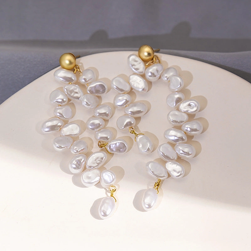 Wholesale Baroque Pearl Long Tassel Earrings