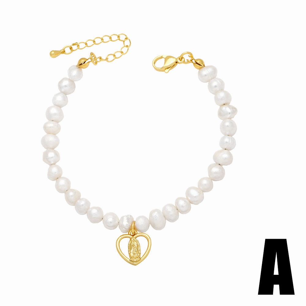 Wholesale Baroque Shaped Pearl Heart Pentagram Copper Bracelet