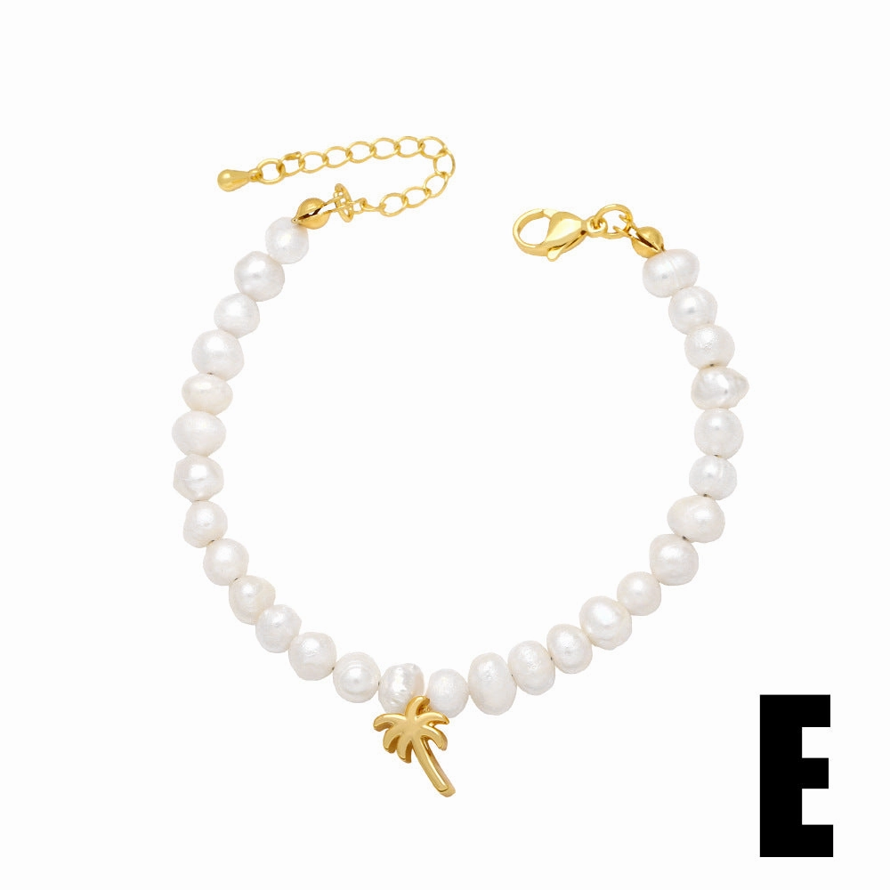 Wholesale Baroque Shaped Pearl Heart Pentagram Copper Bracelet